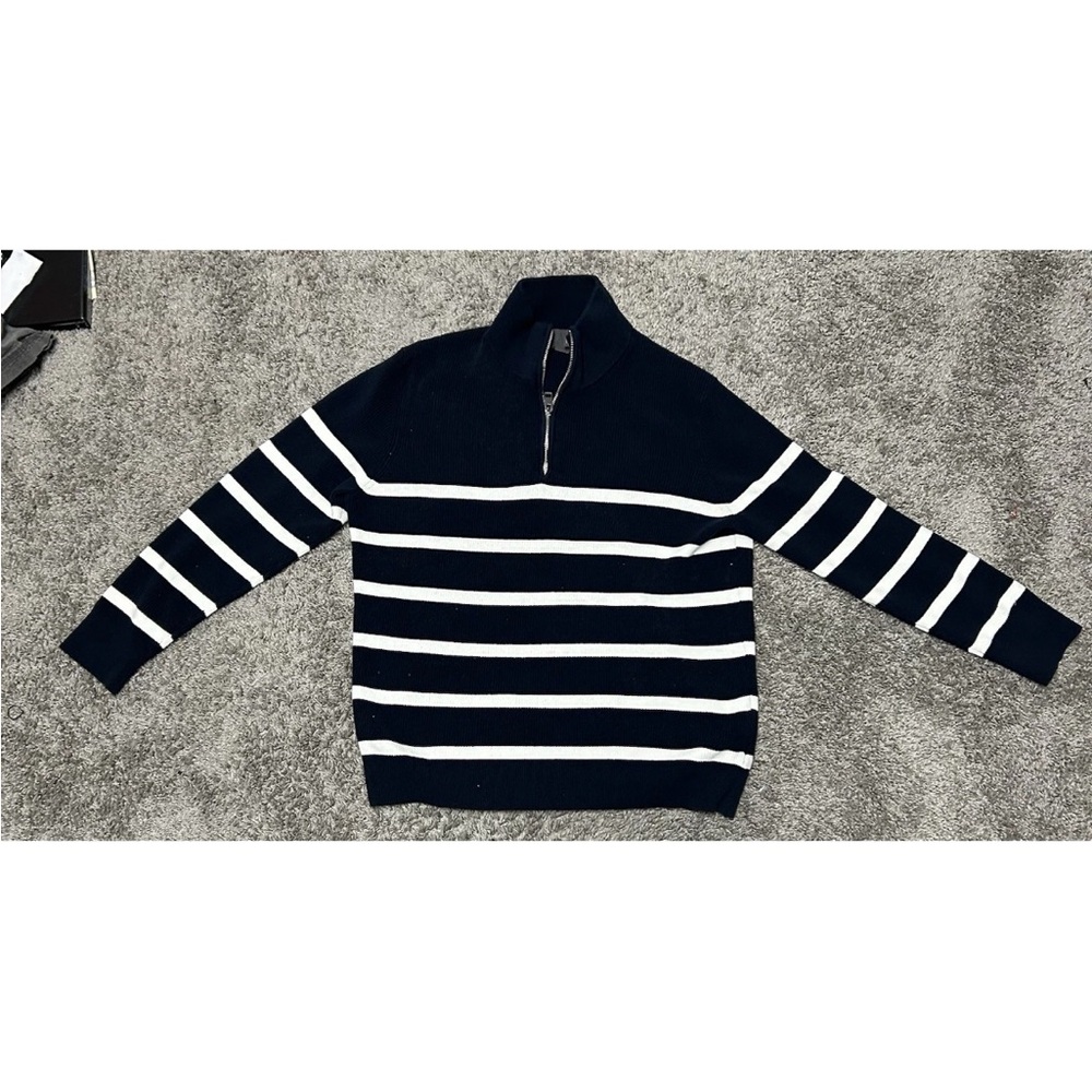H&M Men's Zip-Up Sweater in Navy and White Stripes